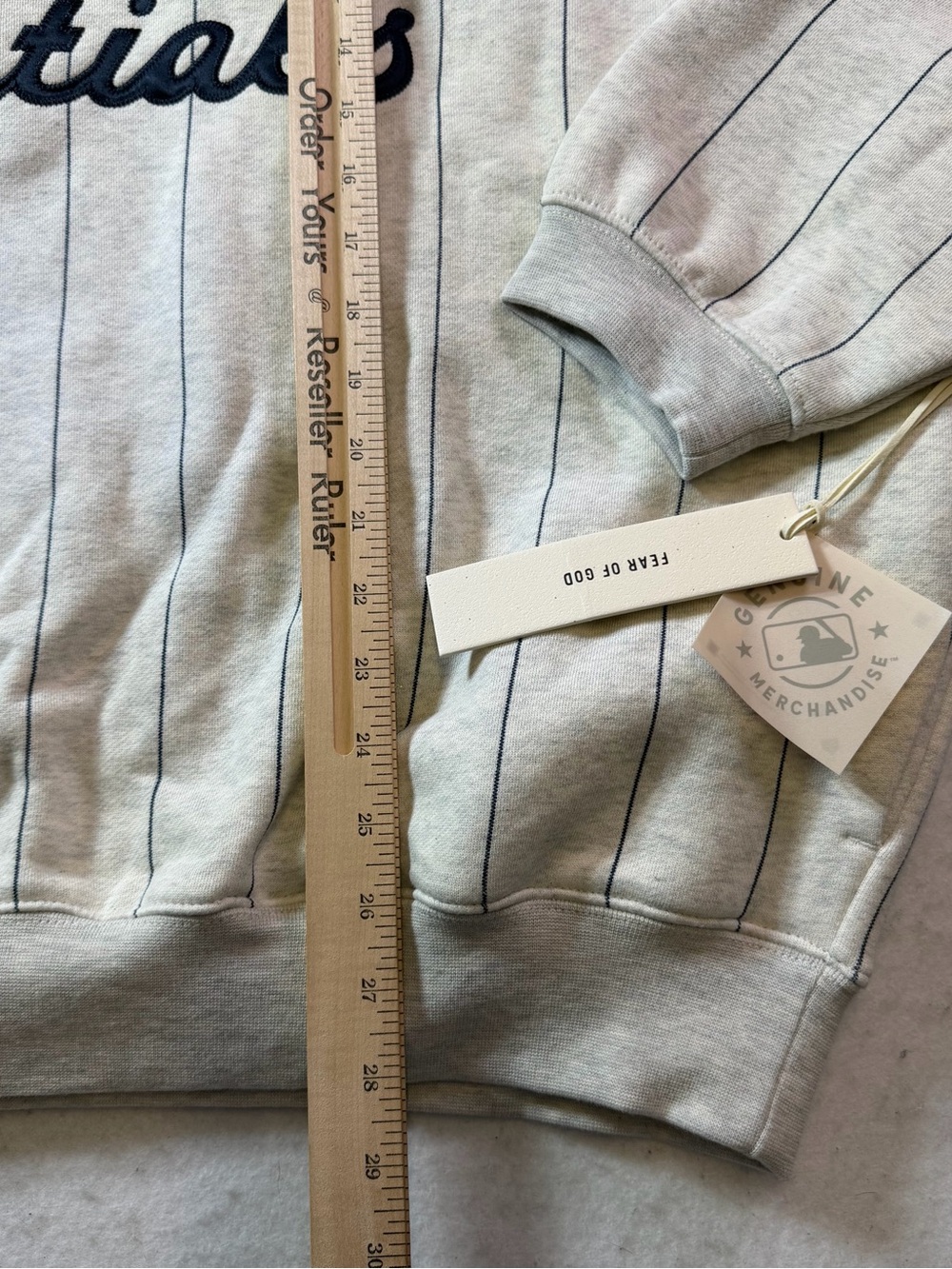 Fear of God ESSENTIALS New York Yankees MLB Sport Pinstripe Hoodie Sweatshirt XL - Picture 8 of 9